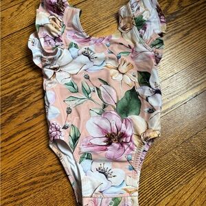 Posh Peanut Toddler Girls Floral Ruffle One-Piece Bathing Suit 12-18m EUC
